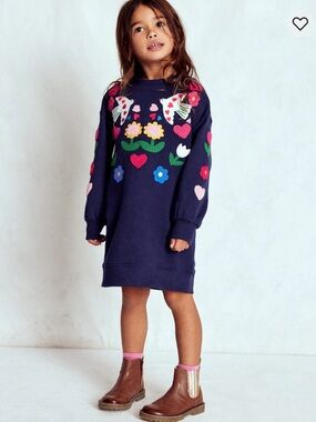 Mini Boden Ami Relaxed Sweatshirt Dress In College Navy Birds